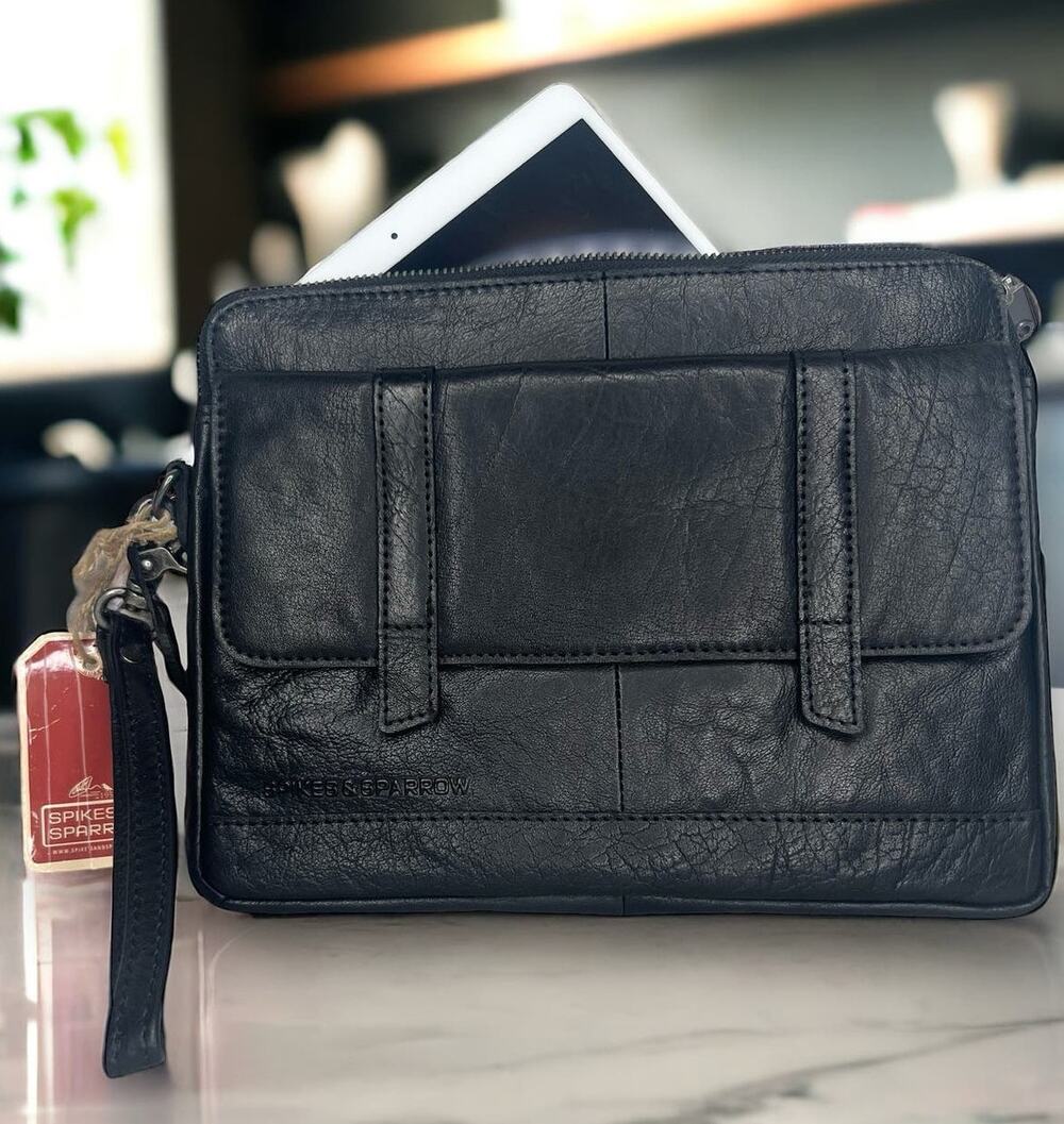 Spikes and Sparrow Tablet Case Black Buffalo Leather iPad Sleeve Zipper Bag